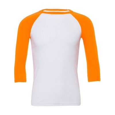 T-Shirt Unisex 3/4 Sleeve Baseball Tee colore White-Neon Orange taglia S