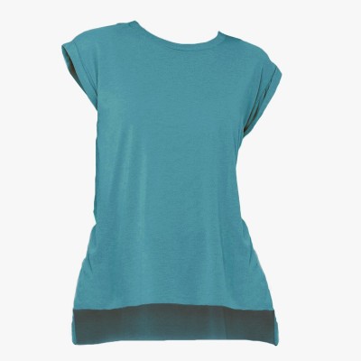 T-Shirt Women's Flowy Muscle Tee with Rolled Cuff colore Heather Deep Teal taglia S