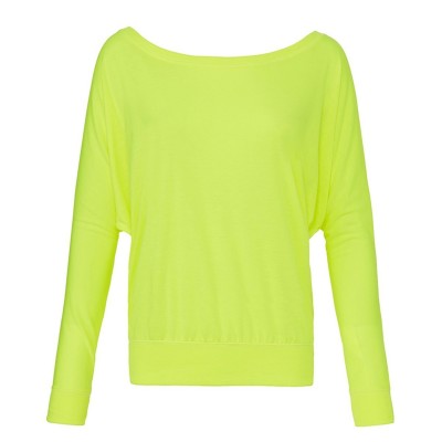 T-Shirt Women's Flowy Long Sleeve Off Shoulder Tee colore Neon Yellow taglia S