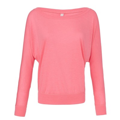 T-Shirt Women's Flowy Long Sleeve Off Shoulder Tee colore Neon Pink taglia S