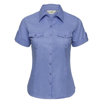 Camicie Ladies' Roll Short Sleeve Shirt colore blue taglia XXL