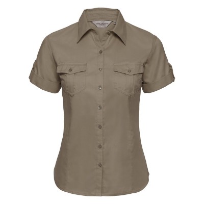 Camicie Ladies' Roll Short Sleeve Shirt colore khaki taglia XS