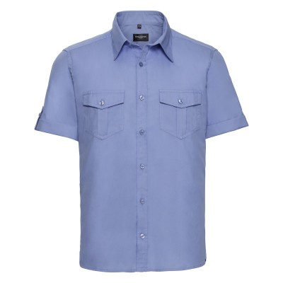 Camicie Men's Roll Short Sleeve Shirt colore blue taglia 4XL