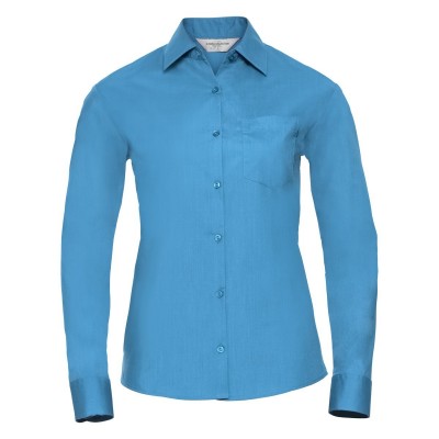 Camicie Ladies' Long Sleeve PolyCotton Poplin Shirt colore turquoise taglia XS