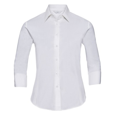 Camicie Ladies' 3/4 Sleeve Easy Care Fitted Shirt colore white taglia XS