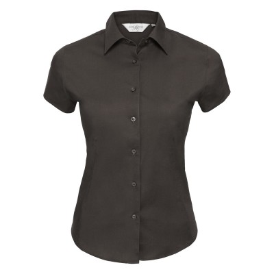 Camicie Ladies' Short Sleeve Easy Care Fitted Shirt colore chocolate taglia M