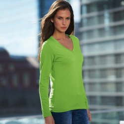 T-Shirt Ladies' Stretch V-Shirt Long-Sleeved