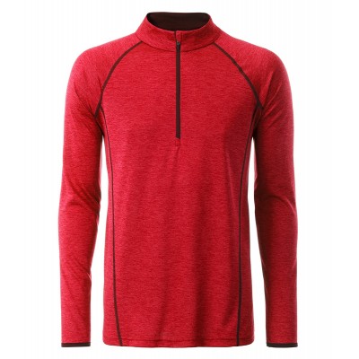T-Shirt Men's Sportsshirt Longsleeve colore red-melange taglia S