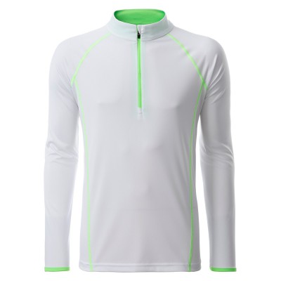 T-Shirt Men's Sportsshirt Longsleeve colore white/bright-green taglia S