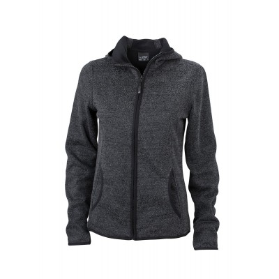 Pile Ladies' Knitted Fleece Hoody colore dark-melange/black taglia S