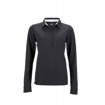Polo Ladies' Polo Long-Sleeved colore black/white-titan taglia S