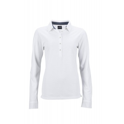 Polo Ladies' Polo Long-Sleeved colore white/navy-white taglia S