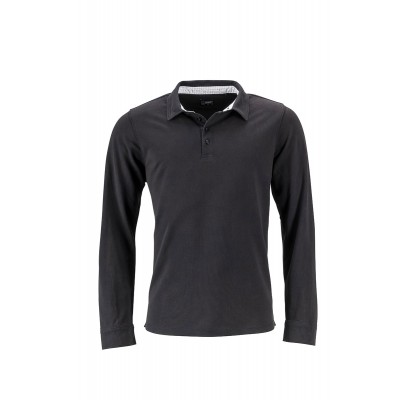 Polo Men's Polo Longs-Sleeved colore black/white-titan taglia S
