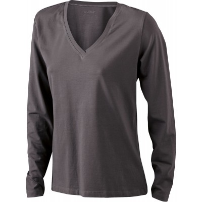 T-Shirt Ladies' Stretch V-Shirt Long-Sleeved colore charcoal taglia S