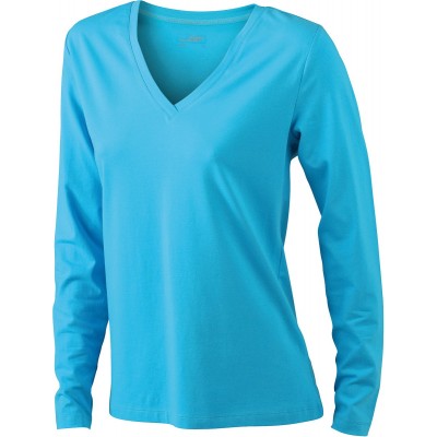 T-Shirt Ladies' Stretch V-Shirt Long-Sleeved colore turquoise taglia S