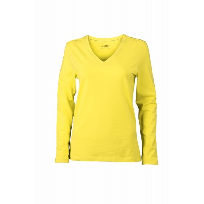 T-Shirt Ladies' Stretch V-Shirt Long-Sleeved colore yellow taglia S