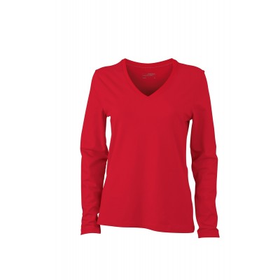 T-Shirt Ladies' Stretch V-Shirt Long-Sleeved colore red taglia S