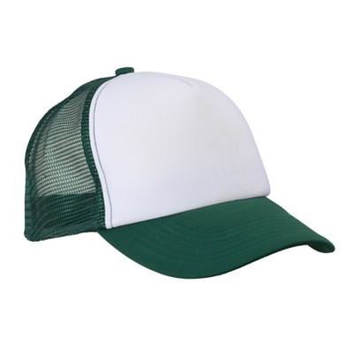 Cappelli 5 Panel Polyester Mesh Cap colore white/dark-green taglia UNICA