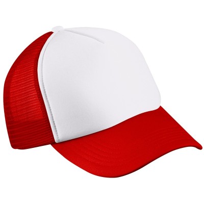 Cappelli 5 Panel Polyester Mesh Cap for Kids colore white/red taglia UNICA