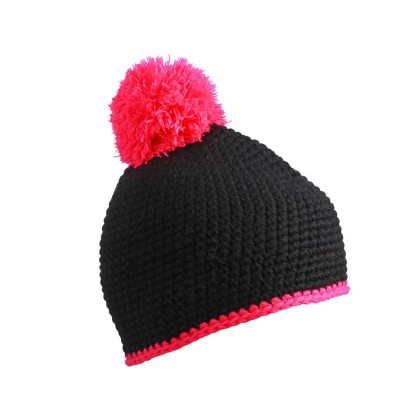 Cappelli Pompon Hat with Contrast Stripe colore black/pink taglia UNICA