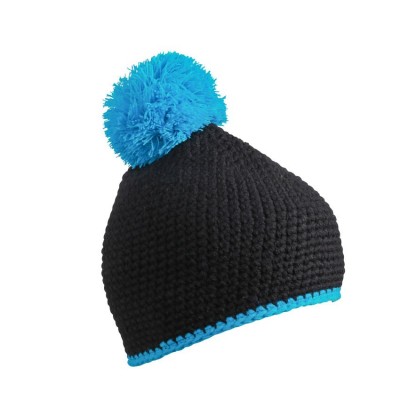 Cappelli Pompon Hat with Contrast Stripe colore black/turquoise taglia UNICA