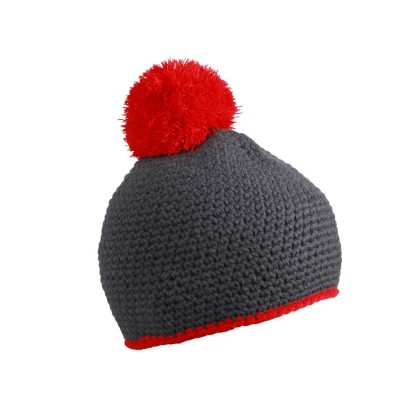 Cappelli Pompon Hat with Contrast Stripe colore carbon/red taglia UNICA