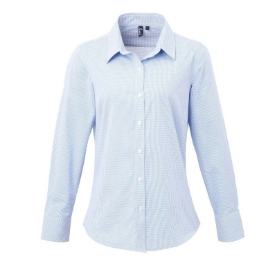 Camicie Ladies' Long Sleeve Microcheck Gingham Shirt colore light blue/white taglia XL