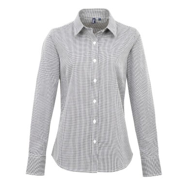 Camicie Ladies' Long Sleeve Microcheck Gingham Shirt colore black white taglia XS