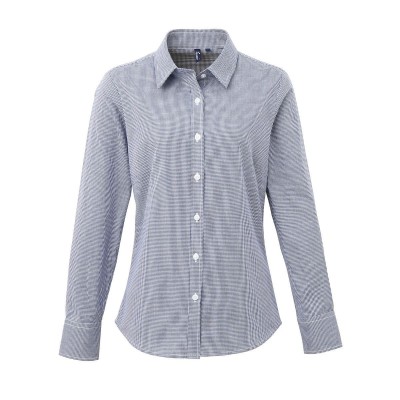 Camicie Ladies' Long Sleeve Microcheck Gingham Shirt colore navu white taglia XS