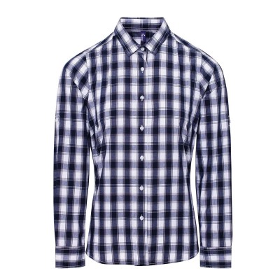 Camicie Ladies' LSL 'Mulligan' Check Cotton Bar Shirt t colore white/navy taglia XS