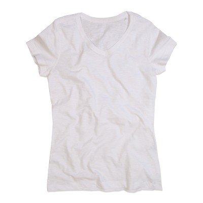 T-Shirt Sharon Slub V-Neck colore white taglia S