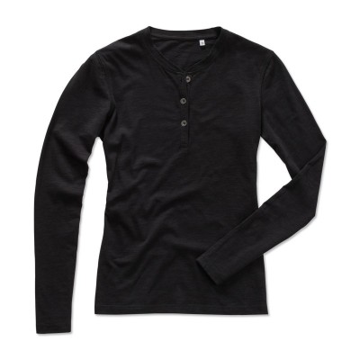 T-Shirt Sharon Henley Long Sleeve colore black opal taglia S