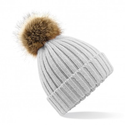 Cappelli Fur Pom Pom Chunky Beanie colore light grey taglia UNICA