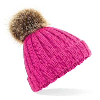 Cappelli Junior Fur Pom Pom Chunky Beanie colore fuchsia taglia UNICA