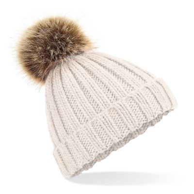 Cappelli Junior Fur Pom Pom Chunky Beanie colore oatmeal taglia UNICA