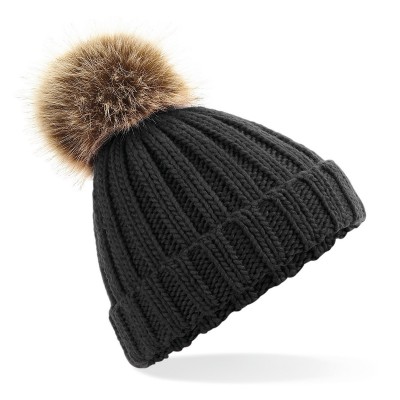 Cappelli Junior Fur Pom Pom Chunky Beanie colore black taglia UNICA