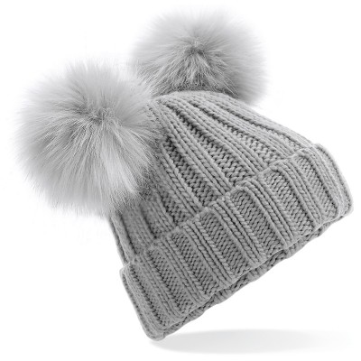 Cappelli Faux Fur Double Pop Pom Beanie colore light grey taglia UNICA