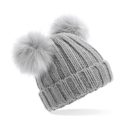 Cappelli Junior Faux Fur Double Pom Pom Beanie colore light grey taglia UNICA