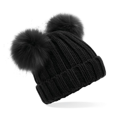 Cappelli Junior Faux Fur Double Pom Pom Beanie colore black taglia UNICA
