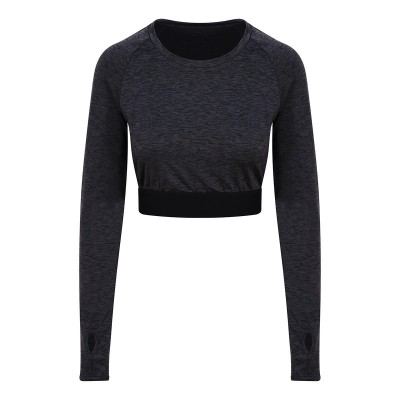 T-Shirt Girlie Long Sleeve Crop T colore Black Slate Melange taglia XS