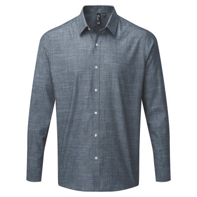 Camicie Men's Cotton Slub Chambray Long Sleeve Shirt colore indigo taglia S