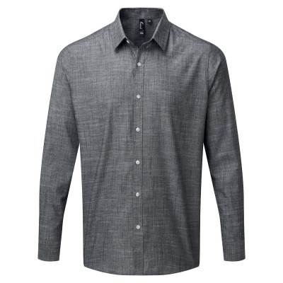 Camicie Men's Cotton Slub Chambray Long Sleeve Shirt colore grey taglia S